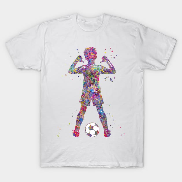 Boy Soccer Player T-Shirt by RosaliArt